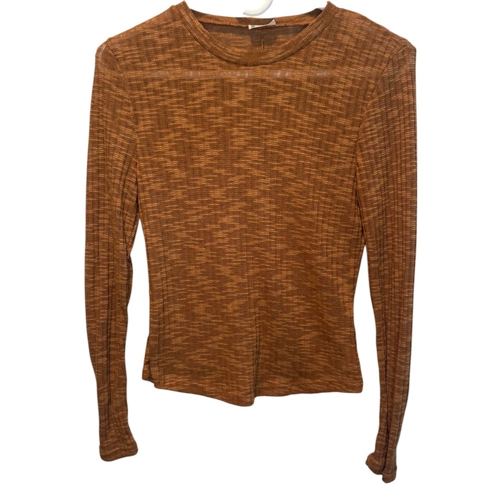 Intimately Free People Ribbed Marled Burnt Orange Gold Knit Long Sleeve Top S